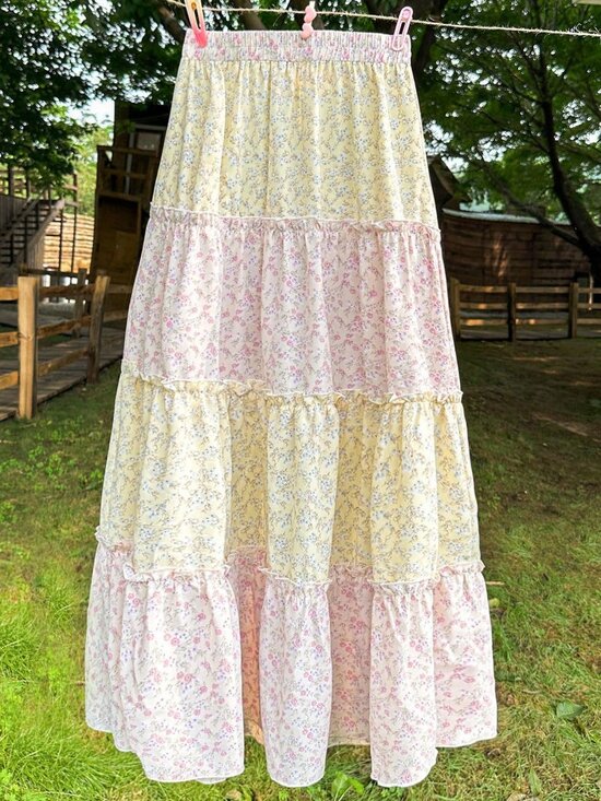 Multicolor Boho Women's Color Block Random Printing Skirt - Picture 6 of 6